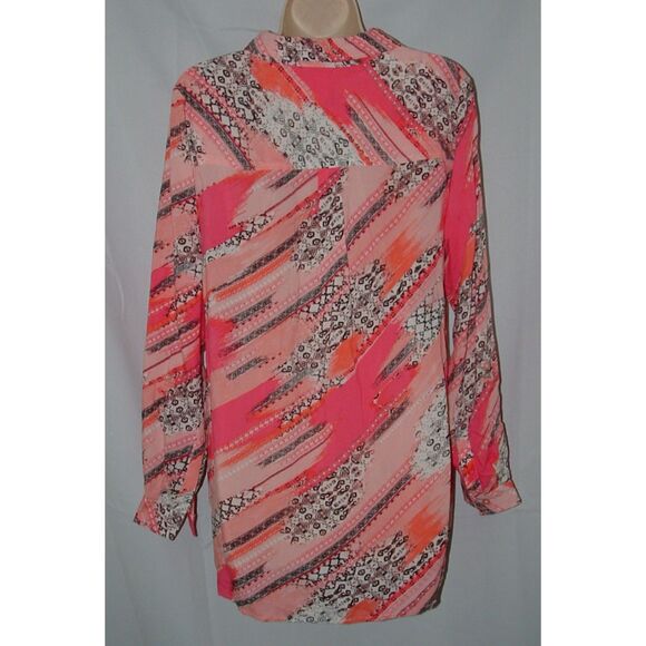 NEW NWT Colorful Sz Medium Roll Tab Sleeve Button Up Tunic Shirt NEW DIRECTIONS - Picture 3 of 5